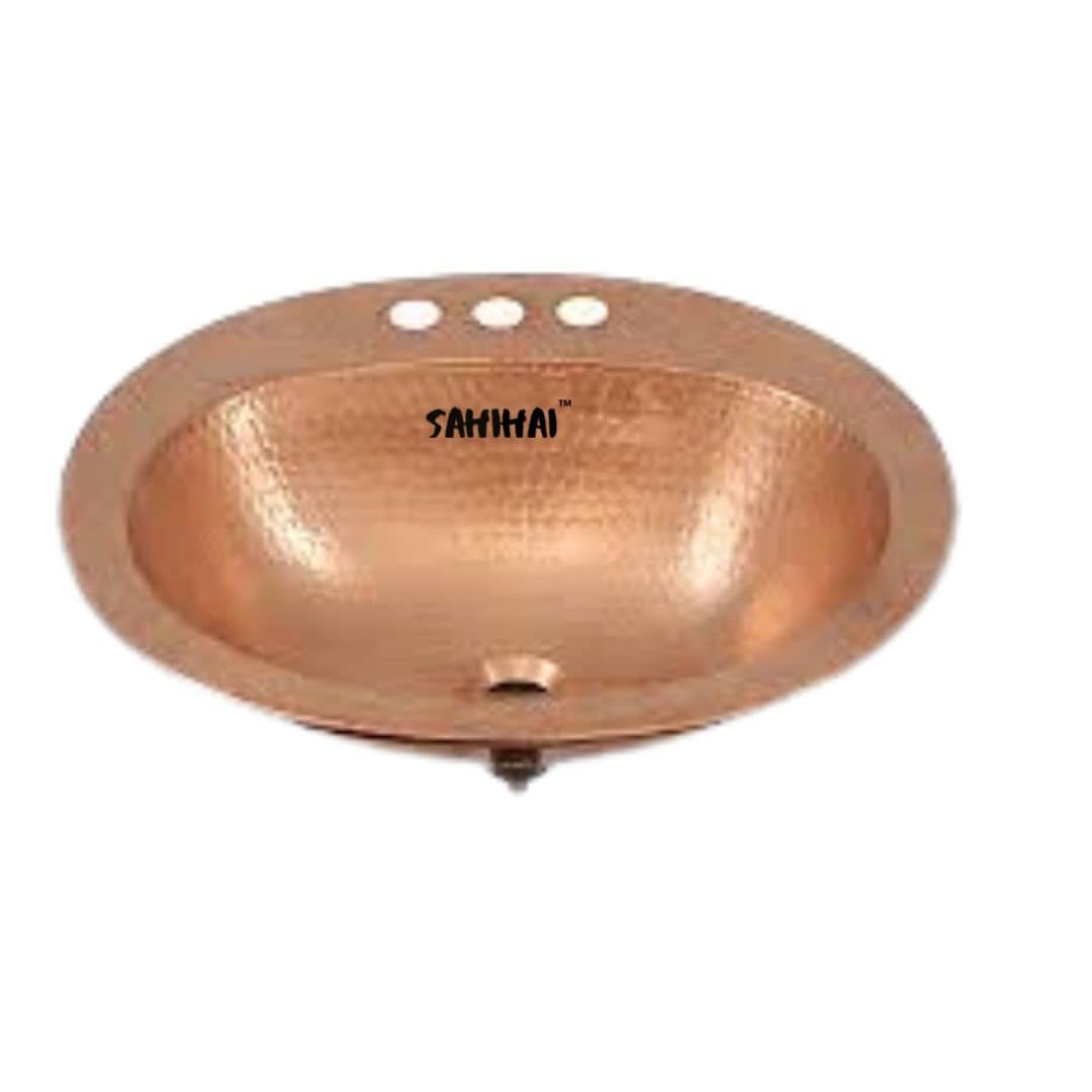 Sahi Hai Drop In Copper Bathroom Sink With 4 Inch Faucet Holes In Naked